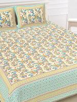 Jaipuri Print Cotton king 90 by 108 Floral Bedsheet with two big size pillow cover BS-75 Multicolor