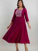 Women's Solid Dyed Rayon Designer Embroidered A-Line Kurta - KR0105WINE
