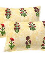 Lemon yellow jaipuri print king size cotton bedsheet with 2 pillow covers