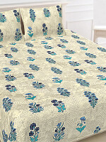 Cotton king Jaipuri Print 90 by 108 Floral Bedsheet with two big size pillow cover BS-86
