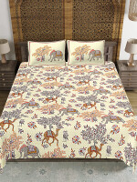 Jaipuri Print Cotton king 90 by 108 Floral Bedsheet with two big size pillow cover BS-87 Multicolor