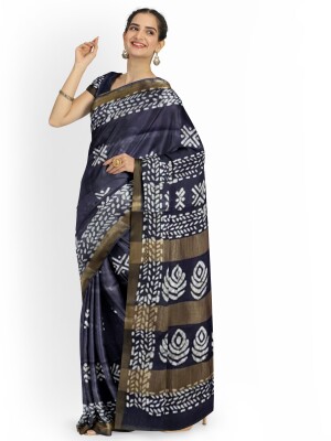 Bhagalpuri Katan Silk Saree with Batik Print - Handcrafted Indian Elegance