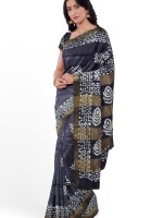 Bhagalpuri Katan Silk Saree with Batik Print - Handcrafted Indian Elegance