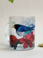 The Blue Magpie - Birds of India Clear Glass Mug by Studio Decoral