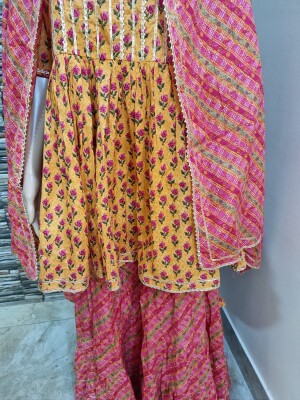 Cotton peplum top with sharara 3 piece dress fresh summer collection at sale price