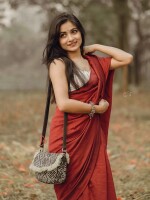 Maroon plain mul cotton saree