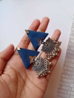 Rainvas blue triangular jhumka earrings with silver charm