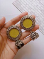 Lime green with silver ring and jhumka earrings