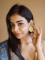 Lime green with silver ring and jhumka earrings