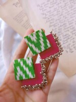 Rainvas Green and pink printed fabric earrings