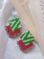 Rainvas Green and pink printed fabric earrings