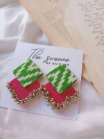 Rainvas Green and pink printed fabric earrings