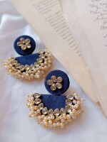 Rainvas Blue semi circular beaded earrings