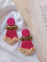 Rainvas Pink and golden beaded long jhumka earrings