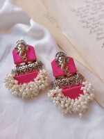 Rainvas Pink Ganpati beaded fabric earrings