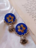 Rainvas Blue and silver oxidized fabric earrings for women