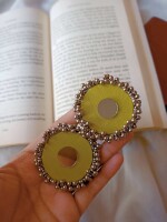 Rainvas Green with silver beads big studs earrings