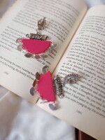 Rainvas Pink semi circular peacock silver oxidised earrings