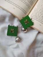 Rainvas Green and silver oxidized jhumka earrings