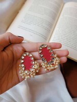 Rainvas Red beaded tiny studs earrings