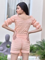 PEACH KNOTTED TOP AND MINI SKIRT CO-ORD SET