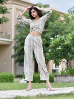 WHITE FULL SLEEVE KNOTTED TOP PANT CO-ORD SET