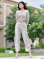 WHITE FULL SLEEVE KNOTTED TOP PANT CO-ORD SET