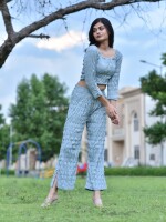 Sky blue buttoned pant top co-ord set