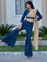 Royal blue drap saree top palazoo pant co-ord set