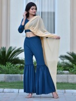 Royal blue drap saree top palazoo pant co-ord set
