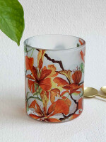 Studio Decorai - Gulmohar Glory - Frosted Glass Mug,printed using a sublimation printing method.&nbsp;