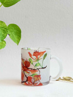 Studio Decorai - Gulmohar Glory - Frosted Glass Mug,printed using a sublimation printing method.&nbsp;