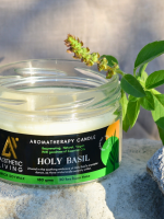 Aesthetic Living 3 wick Soy Wax Holy Basil Candle,a green alternative to paraffin wax.