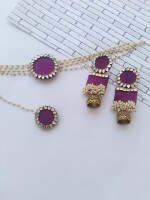 Wine purple and golden choker earrings mangtika set