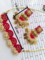 Hot red and golden choker earrings set