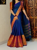 Pure Narayanpet sarees with a peacock Kanchi border and a contrast stripes pallu, along with a running blouse,