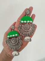 Rainvas Green oxidized heavy long jhumka with ghungroos