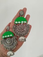 Rainvas Green oxidized heavy long jhumka with ghungroos