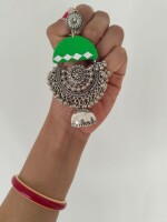 Rainvas Green oxidized heavy long jhumka with ghungroos