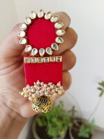 Rainvas Red rectangular beaded kundan jhumka