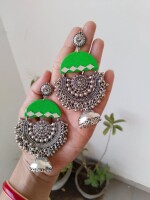 Rainvas Green oxidized heavy long jhumka with ghungroos