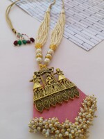 Rainvas Baby pink and golden long ethnic necklace