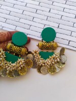 Rainvas Sea green silver and golden jhumka earrings