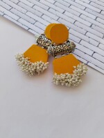 Rainvas Yellow and silver beaded long jhumka earrings