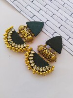 Rainvas Bottle green and golden beaded earrings