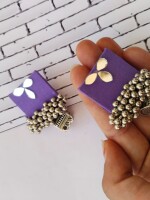 Rainvas Purple mirror square earrings with ghungroos