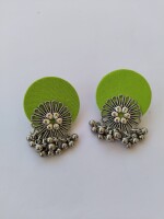 Rainvas Lime green flower silver ghungroo studs earrings