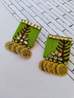 Rainvas Lime green fabric golden coin studs earrings