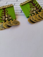 Rainvas Lime green fabric golden coin studs earrings