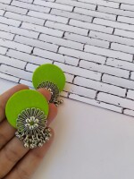 Rainvas Lime green flower silver ghungroo studs earrings